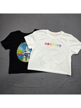 Recycle Threads M L White Rainbow Mushroom Nasa Tees TWO SHIRTS